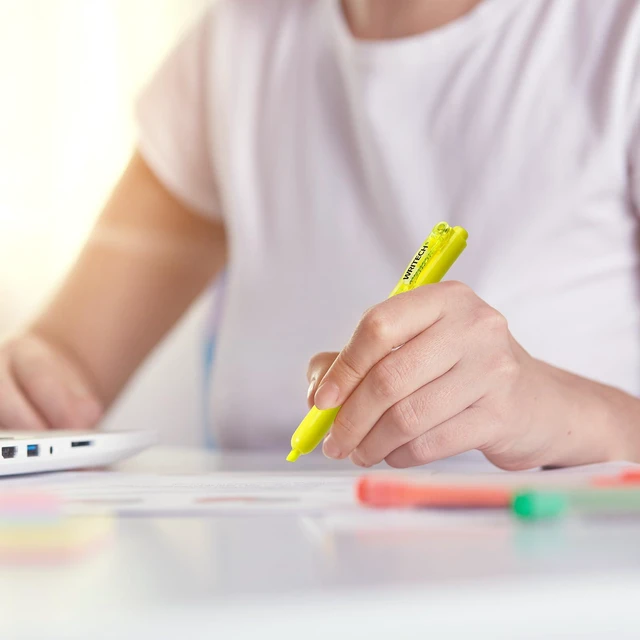 Alt view image 7 of 7 - Retractable Highlighters Chisel Tip: 12ct Fluorescent Yellow Ink Refillable Marker Pens No Bleed & Smear for Home School Office Highlighting Journaling Drawing Coloring Note-taking Writing