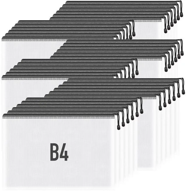 Main image of 36 Pack B4 Mesh Zipper Bags, Black Large File Organizer Pouches Large Black B4 Bags Organize Documents, Artwork and Projects; Water-Resistant Design Helps Protect from Dust and Moisture