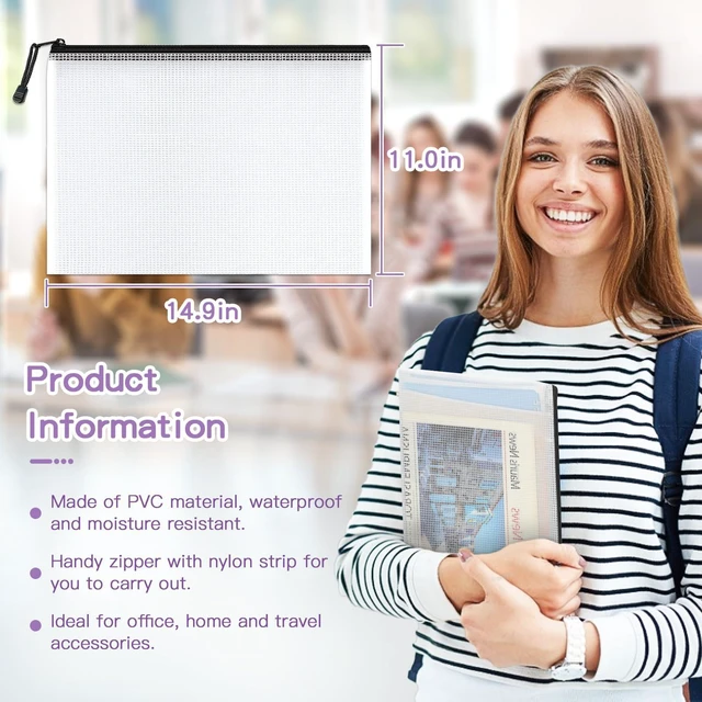 Alt view image 4 of 6 - 36 Pack B4 Mesh Zipper Bags, Black Large File Organizer Pouches Large Black B4 Bags Organize Documents, Artwork and Projects; Water-Resistant Design Helps Protect from Dust and Moisture