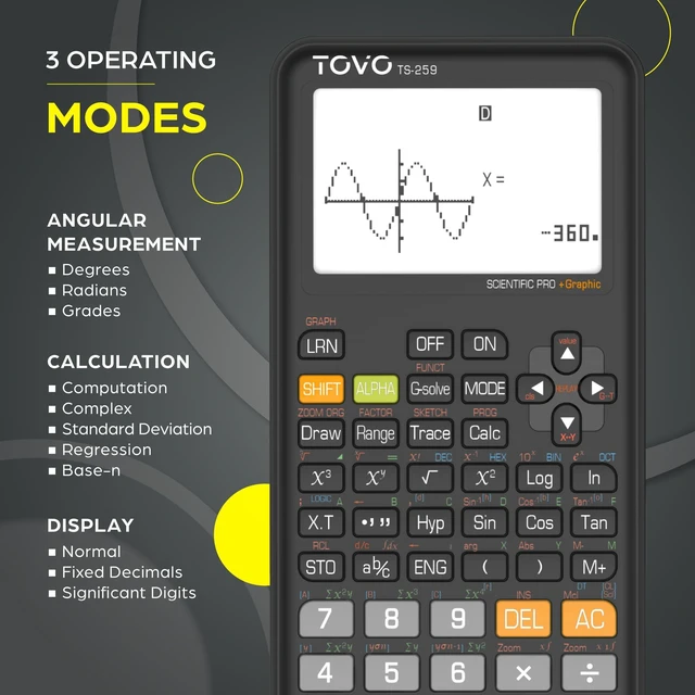 Alt view image 3 of 7 - TOVO Scientific Calculator with Graphic Functions, 360+ Functions Graphing Calculator for Students, Large 3" Screen Multi-Mode Scientific Calculators for High School & College, TS-259