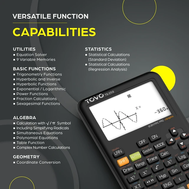 Alt view image 4 of 7 - TOVO Scientific Calculator with Graphic Functions, 360+ Functions Graphing Calculator for Students, Large 3" Screen Multi-Mode Scientific Calculators for High School & College, TS-259