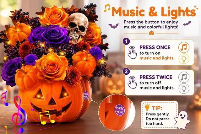 Alt view image 3 of 6 - Halloween Bouquet Card with Music and Lights, Halloween Card with Skeleton, Halloween Gifts for Men, Women, Spooky Musical Greeting Card