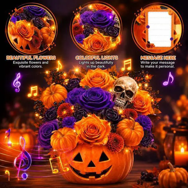 Alt view image 4 of 6 - Halloween Bouquet Card with Music and Lights, Halloween Card with Skeleton, Halloween Gifts for Men, Women, Spooky Musical Greeting Card