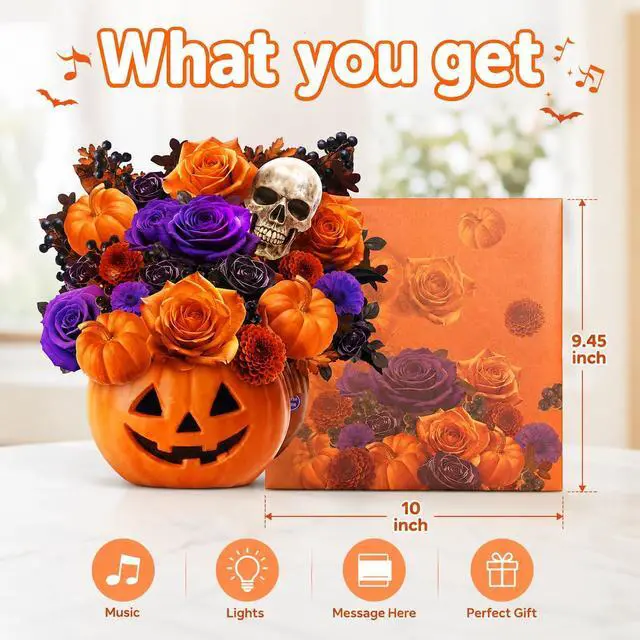 Alt view image 5 of 6 - Halloween Bouquet Card with Music and Lights, Halloween Card with Skeleton, Halloween Gifts for Men, Women, Spooky Musical Greeting Card