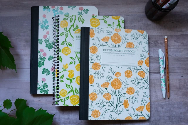 Alt view image 2 of 3 - 3-Pack Floral College Ruled Notebook - 9.75 x 7.5 Journal, 160 Lined Pages - 100% Recycled Paper - Notebooks for School Supplies, Home & Office - Made in USA