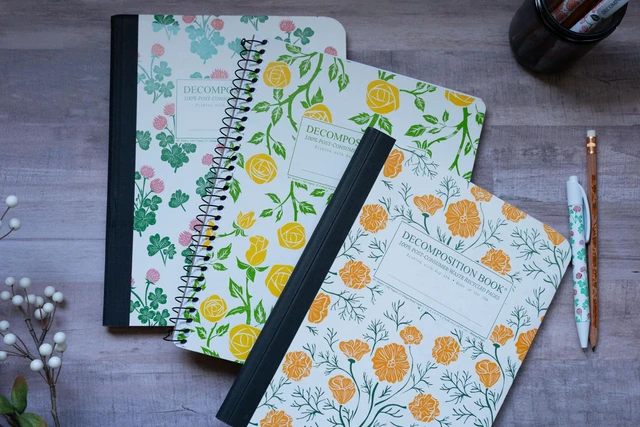 Alt view image 3 of 3 - 3-Pack Floral College Ruled Notebook - 9.75 x 7.5 Journal, 160 Lined Pages - 100% Recycled Paper - Notebooks for School Supplies, Home & Office - Made in USA