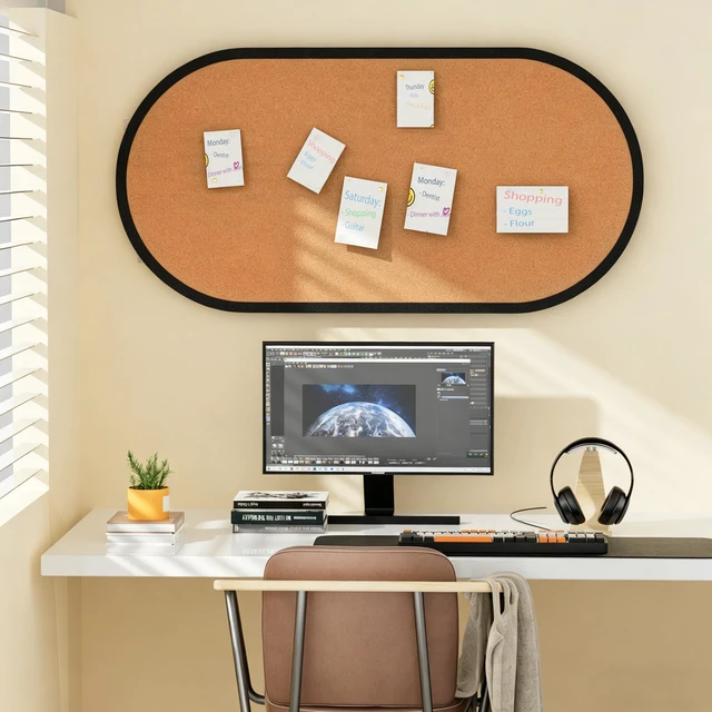 Alt view image 5 of 7 - Felt Bulletin Board 47" x 24", Framed Cork Board Alternative with 30 Pins Large Decorative Felt Pin Board with Frame, Vision Board for Office Home Bedroom Wall Decor, Photo Picture Display