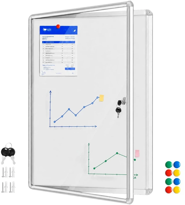 Main image of 36"x24" Enclosed Bulletin Board Tamper-Proof Dispaly Case, Aluminium Frame, Magentic Whiteboard, Shatter Resistant Lockable Bulletin Board, Enclosed Cork Board for School, Office, Hospital etc