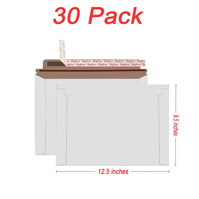 Alt view image 2 of 5 - Rigid Mailers 30 Pack 9.5 x 12.5 inches White Self Seal Stay Flat Bulk Cardboard Kraft No Bend Mailers Peel and Seal for Document Photos Pictures Papers Files CD