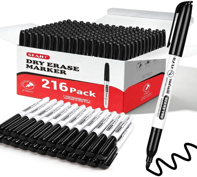 Main image of Black Dry Erase Markers Fine Tip, 216 Pack, 1-2mm Line, Low Odor Easily Erases, for Whiteboards & Non-Porous Surface, Ideal for Classroom, Office, Home, Teacher Supplies, Back to School