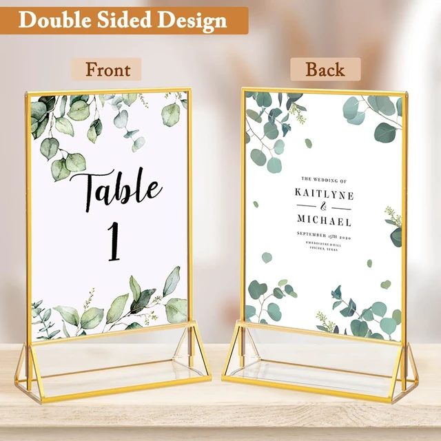 Alt view image 4 of 5 - 6 Pack 4x6 Inch Clear Acrylic Sign Holders, Double-Sided Gold Display Stand Picture Frames for Table Numbers, Menus, Flyers, Weddings, and Offices