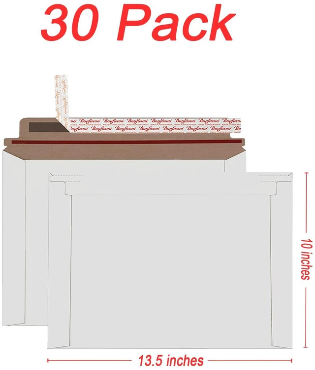 Alt view image 2 of 5 - Rigid Mailers 30 Pack 10 x 13.5 inches White Self Seal Stay Flat Bulk Cardboard Kraft No Bend Mailers Peel and Seal for Document Photos Pictures Papers Files CD