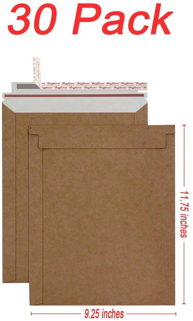Alt view image 2 of 5 - Rigid Mailers 30 Pack 9.25 x 11.75 inches Brown Self Seal Stay Flat Bulk Cardboard Kraft No Bend Mailers Peel and Seal for Document Photos Pictures Papers Files CD