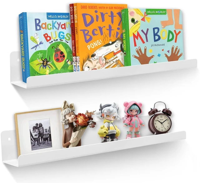 Main image of 2-Pack Magnetic Book Shelf for Whiteboard - 17 Inch Reusable Metal Magnetic Shelves, Holds 12.5 lbs, Back to School Supplies for Classroom, Walls & Home Decor - White