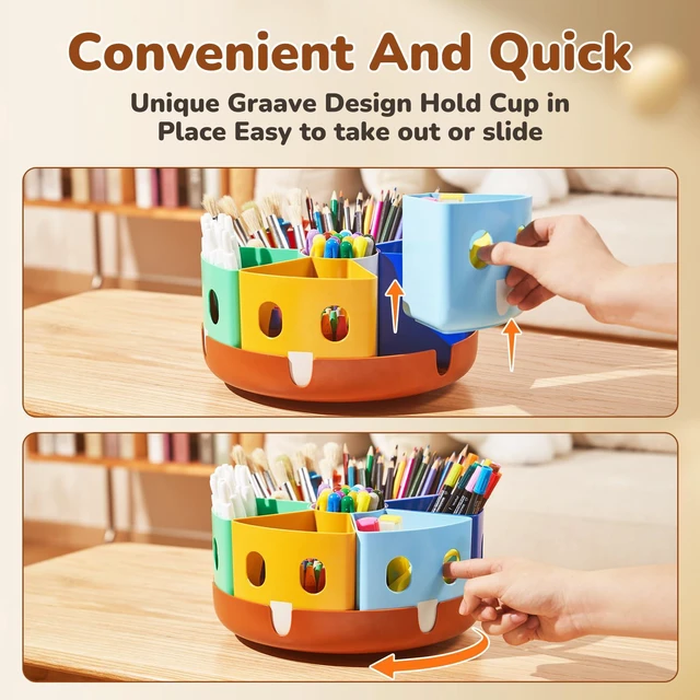 Alt view image 7 of 7 - Rotating Art Supply Organizer, Lazy Susan Caddy, Large Rotating organizer keeps markers, crayons and craft supplies visible and easy to reach on classroom or home desks