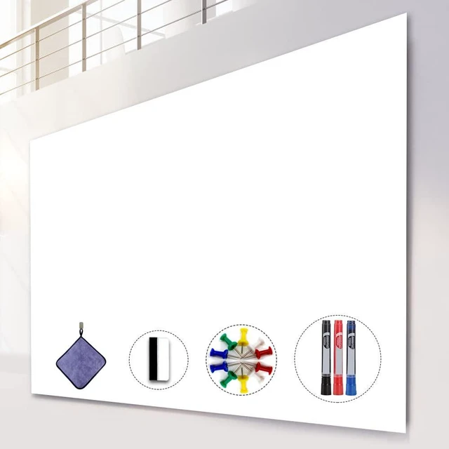 Main image of Dry Erase Board Sticker, 48 x 36 inches White Board Wallpaper, Dry Erase Sticker for Wall, 4' x 3' Peel and Stick Whiteboard Contact Paper, Adhesive Whiteboard Roll, No Ghost, 3 Markers WS23