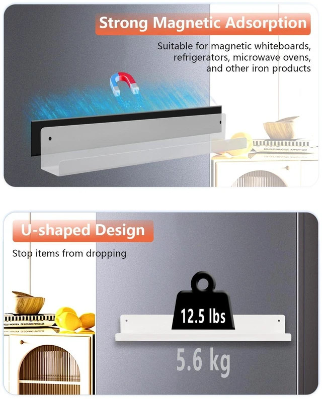 Alt view image 4 of 7 - 2-Pack Magnetic Book Shelf for Whiteboard - 17 Inch Reusable Metal Magnetic Shelves, Holds 12.5 lbs, Back to School Supplies for Classroom, Walls & Home Decor - White