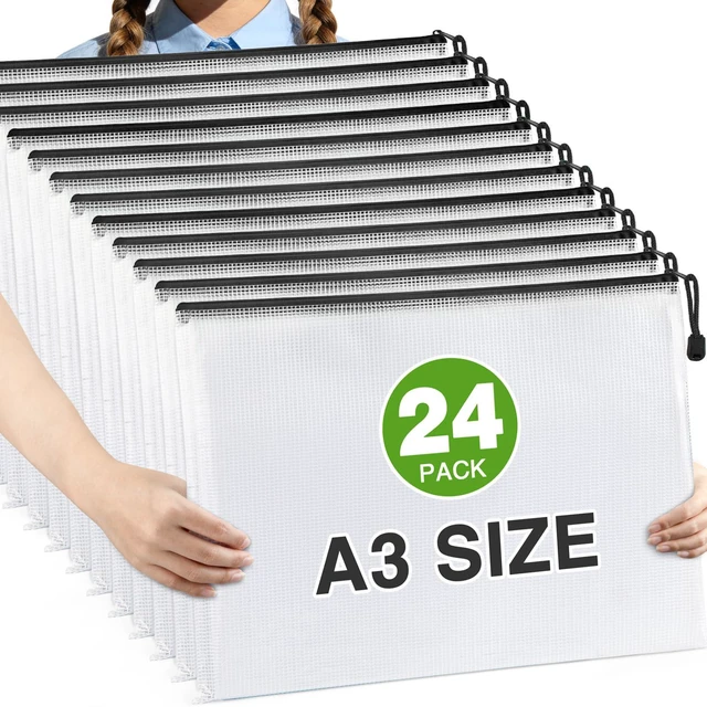 Main image of 24 Pack A3 Black Mesh Zipper Bags, Large Document Storage Pouches Professional A3 Storage Bags Organize Documents, Files and Contracts; Black Design Creates a Clean Workspace for Easy Sorting