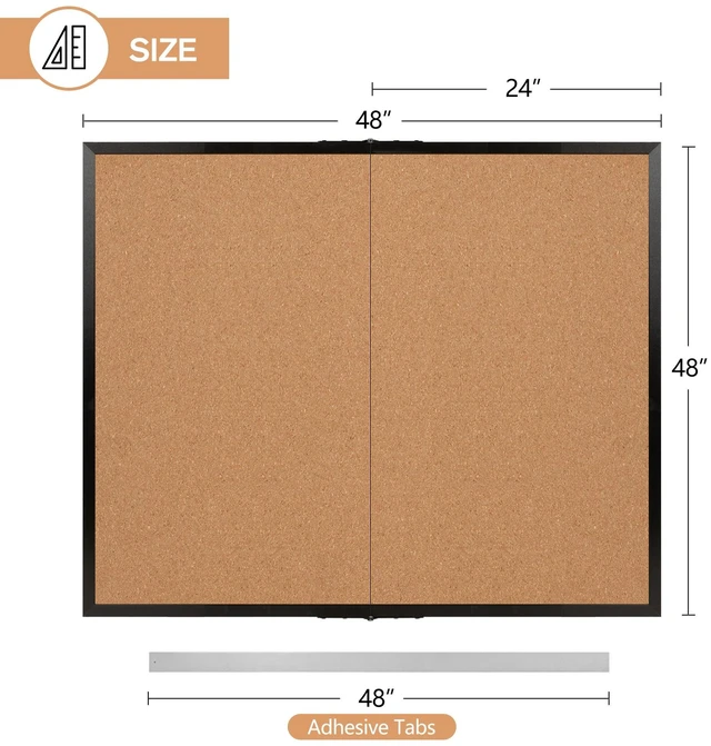 Alt view image 3 of 7 - Extra Large Cork Bulletin Board 48" X 48", Foldable Notice Pin Board for Wall, Black Wood Framed 4'x4' Corkboard, Wall Mounted Noticeboard with 32 Push Pins for School, Home & Office
