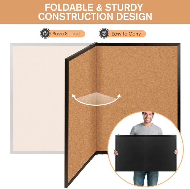 Alt view image 4 of 7 - Extra Large Cork Bulletin Board 48" X 48", Foldable Notice Pin Board for Wall, Black Wood Framed 4'x4' Corkboard, Wall Mounted Noticeboard with 32 Push Pins for School, Home & Office