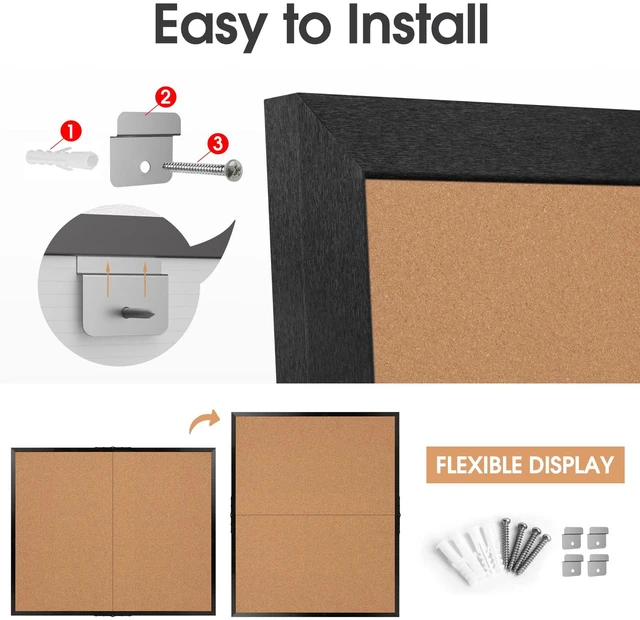 Alt view image 7 of 7 - Extra Large Cork Bulletin Board 48" X 48", Foldable Notice Pin Board for Wall, Black Wood Framed 4'x4' Corkboard, Wall Mounted Noticeboard with 32 Push Pins for School, Home & Office