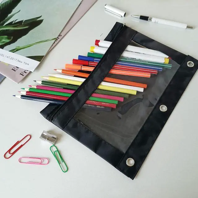 Alt view image 2 of 7 - Pencil Pouch for 3 Ring Binder, Binder Pouches with Zipper Bulk, Pen Holder Case with Clear Window School Class Office Organizers, 24 Pack, Black