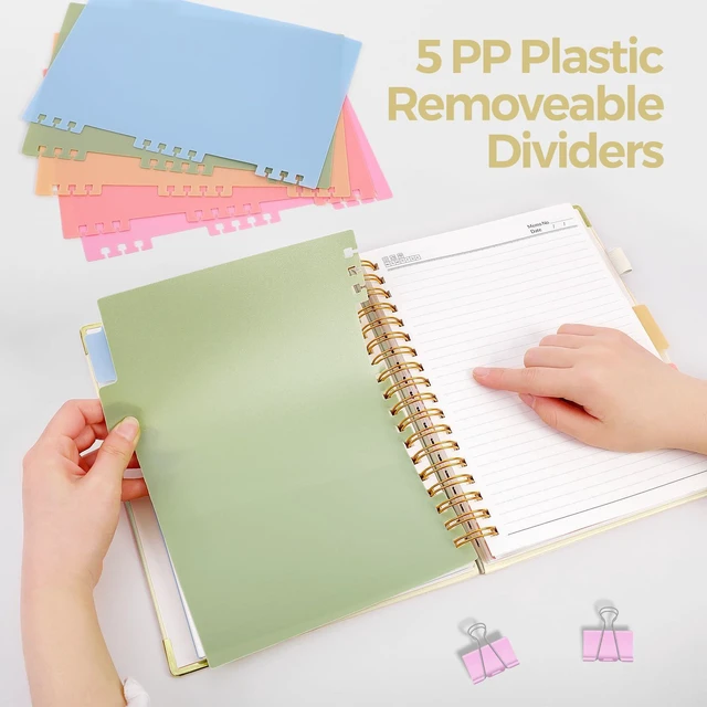 Alt view image 5 of 7 - Notebooks for Work, 5 Subject Notebook with Dividers and Tabs, 8" x 10" College Ruled Notebook, 300 Pages Spiral Journal for Women, Green