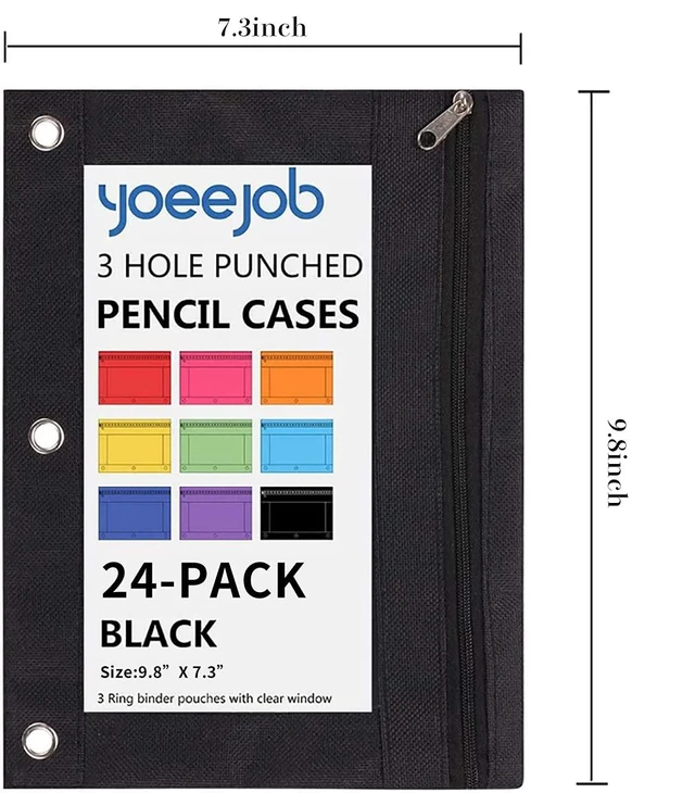 Alt view image 4 of 7 - Pencil Pouch for 3 Ring Binder, Binder Pouches with Zipper Bulk, Pen Holder Case with Clear Window School Class Office Organizers, 24 Pack, Black