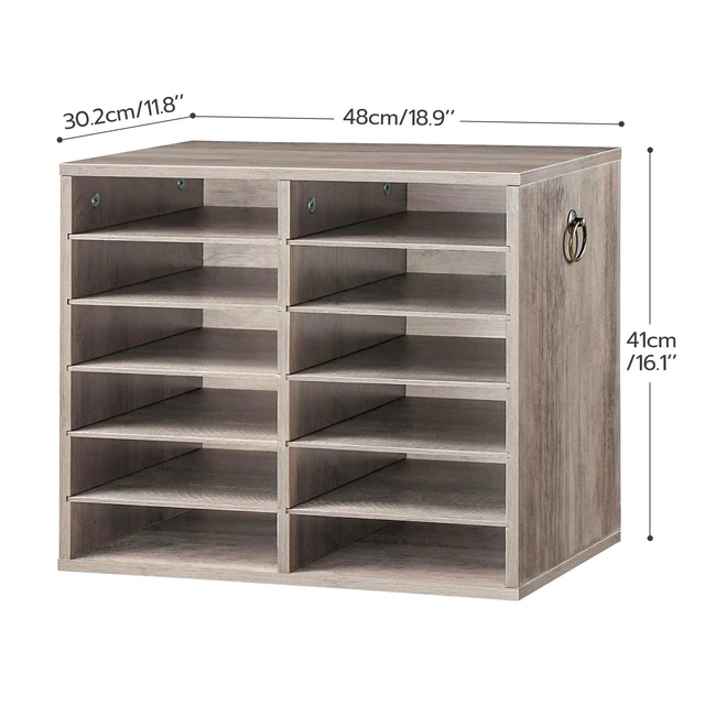Alt view image 2 of 7 - Literature Organizers, 12 Compartments Office Mailbox with Adjustable Shelves, Wood Countertop Literature Sorter for Office, Home, Classroom, Mailrooms Organization Greige BG12WF01