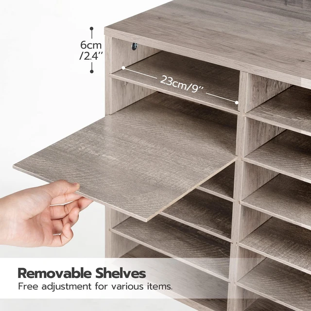 Alt view image 4 of 7 - Literature Organizers, 12 Compartments Office Mailbox with Adjustable Shelves, Wood Countertop Literature Sorter for Office, Home, Classroom, Mailrooms Organization Greige BG12WF01