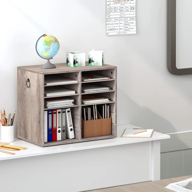 Alt view image 7 of 7 - Literature Organizers, 12 Compartments Office Mailbox with Adjustable Shelves, Wood Countertop Literature Sorter for Office, Home, Classroom, Mailrooms Organization Greige BG12WF01