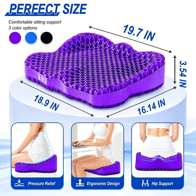 Alt view image 2 of 7 - Thicken 19.7in Seat Cushion, Gel Seat Cushion for Long SittingOffice Chair, Wheelchair, Car Pad, Large Cooling Support Pad for Back Pain, Sciatica, Tailbone Pain Relief