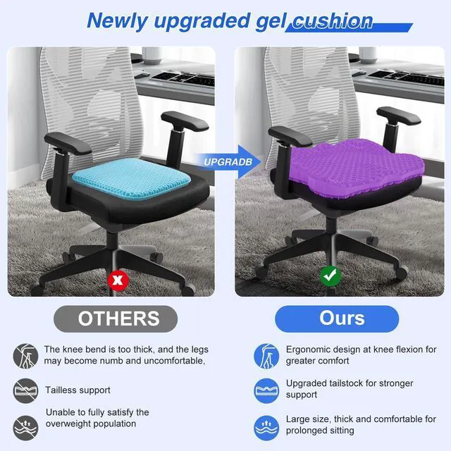Alt view image 4 of 7 - Thicken 19.7in Seat Cushion, Gel Seat Cushion for Long SittingOffice Chair, Wheelchair, Car Pad, Large Cooling Support Pad for Back Pain, Sciatica, Tailbone Pain Relief