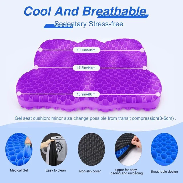 Alt view image 6 of 7 - Thicken 19.7in Seat Cushion, Gel Seat Cushion for Long SittingOffice Chair, Wheelchair, Car Pad, Large Cooling Support Pad for Back Pain, Sciatica, Tailbone Pain Relief