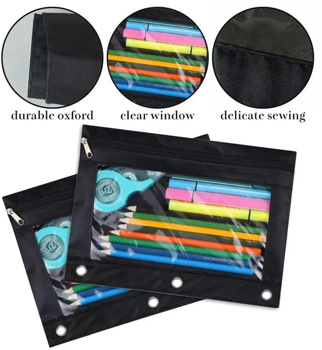 Alt view image 5 of 7 - Pencil Pouch for 3 Ring Binder, Binder Pouches with Zipper Bulk, Pen Holder Case with Clear Window School Class Office Organizers, 24 Pack, Black