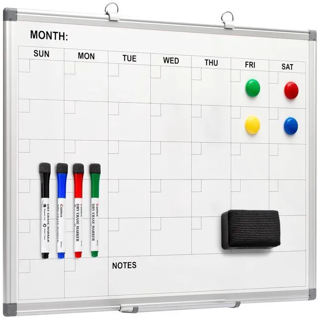 Main image of Magnetic Monthly Calendar Whiteboard, 24 x 18 Inches Wall Planner Magnetic dry erase monthly calendar, wall mounted, Aluminum Frame, great for scheduling at home, kitchen, office and school