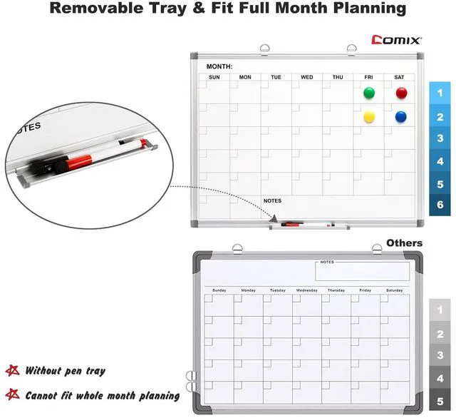 Alt view image 3 of 6 - Magnetic Monthly Calendar Whiteboard, 24 x 18 Inches Wall Planner Magnetic dry erase monthly calendar, wall mounted, Aluminum Frame, great for scheduling at home, kitchen, office and school