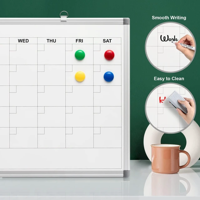 Alt view image 4 of 6 - Magnetic Monthly Calendar Whiteboard, 24 x 18 Inches Wall Planner Magnetic dry erase monthly calendar, wall mounted, Aluminum Frame, great for scheduling at home, kitchen, office and school