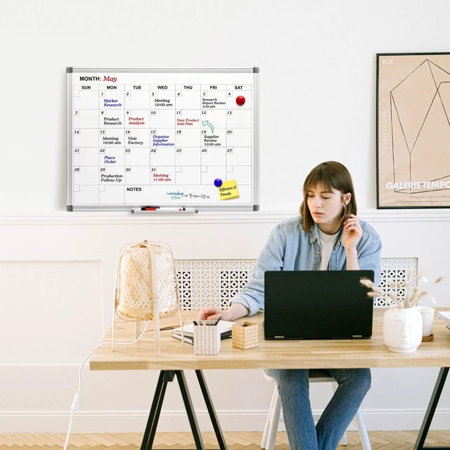 Alt view image 5 of 6 - Magnetic Monthly Calendar Whiteboard, 24 x 18 Inches Wall Planner Magnetic dry erase monthly calendar, wall mounted, Aluminum Frame, great for scheduling at home, kitchen, office and school