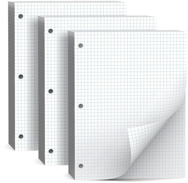 Main image of 390 Sheets Quad Ruled Graph Paper 8 x 10.5 White Loose Leaf Graph Paper Filler Paper 4 x 4 Graph Ruled Loose Leaf Paper Notebook Paper for 3 Ring Binder, Engineering Paper for School Home Business