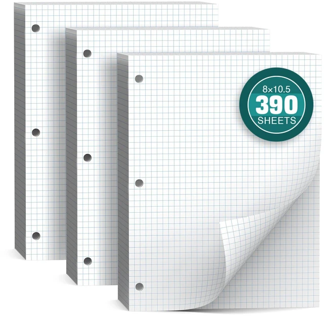 Alt view image 2 of 7 - 390 Sheets Quad Ruled Graph Paper 8 x 10.5 White Loose Leaf Graph Paper Filler Paper 4 x 4 Graph Ruled Loose Leaf Paper Notebook Paper for 3 Ring Binder, Engineering Paper for School Home Business