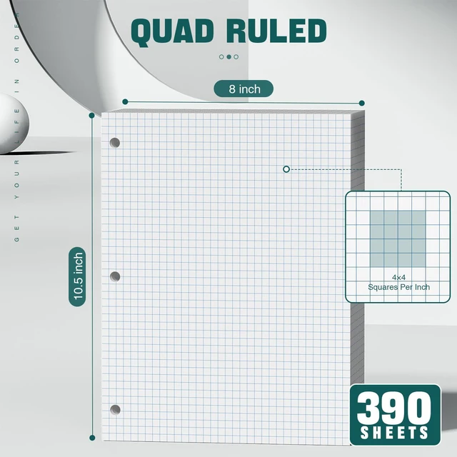 Alt view image 3 of 7 - 390 Sheets Quad Ruled Graph Paper 8 x 10.5 White Loose Leaf Graph Paper Filler Paper 4 x 4 Graph Ruled Loose Leaf Paper Notebook Paper for 3 Ring Binder, Engineering Paper for School Home Business