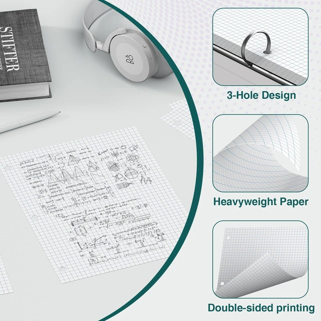 Alt view image 4 of 7 - 390 Sheets Quad Ruled Graph Paper 8 x 10.5 White Loose Leaf Graph Paper Filler Paper 4 x 4 Graph Ruled Loose Leaf Paper Notebook Paper for 3 Ring Binder, Engineering Paper for School Home Business