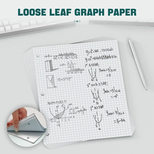 Alt view image 6 of 7 - 390 Sheets Quad Ruled Graph Paper 8 x 10.5 White Loose Leaf Graph Paper Filler Paper 4 x 4 Graph Ruled Loose Leaf Paper Notebook Paper for 3 Ring Binder, Engineering Paper for School Home Business