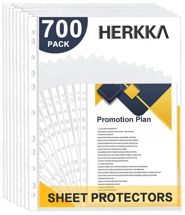 Main image of Sheet Protectors, 700 Pack Heavy Duty Clear Plastic Page Protectors Sheet Reinforced 11-Hole Fit for 3 Ring Binder Fits Standard 8.5 x 11 Paper, 9.25 x 11.25 Top Loaded, Acid Free