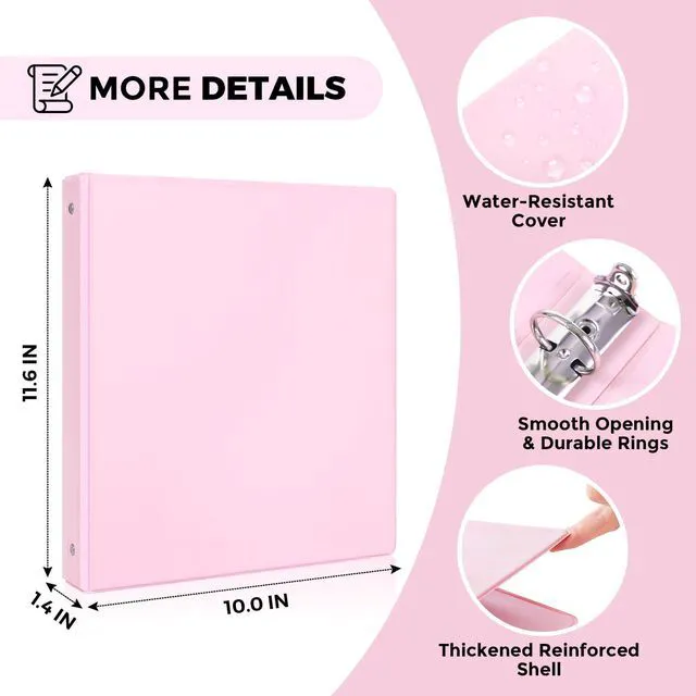 Alt view image 2 of 7 - 3 Ring Binder 2 Pack, 1 Inch Clear View Binders with 2 Interior PocketsFit 8.5x11 Inches, Round Ring Binder for Office & School Supplies Organize, Pink