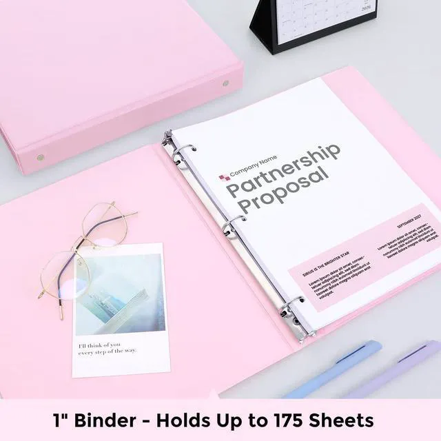 Alt view image 3 of 7 - 3 Ring Binder 2 Pack, 1 Inch Clear View Binders with 2 Interior PocketsFit 8.5x11 Inches, Round Ring Binder for Office & School Supplies Organize, Pink