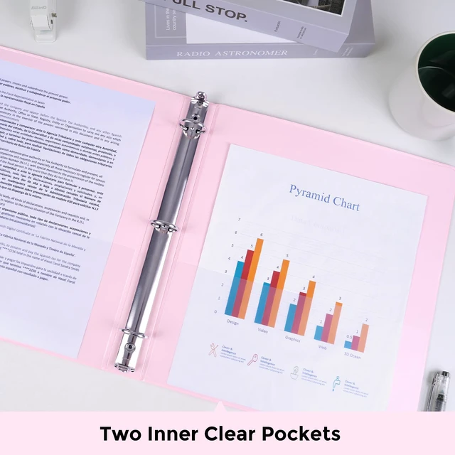Alt view image 5 of 7 - 3 Ring Binder 2 Pack, 1 Inch Clear View Binders with 2 Interior PocketsFit 8.5x11 Inches, Round Ring Binder for Office & School Supplies Organize, Pink