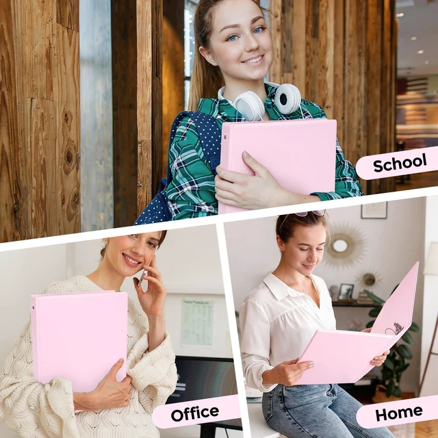 Alt view image 6 of 7 - 3 Ring Binder 2 Pack, 1 Inch Clear View Binders with 2 Interior PocketsFit 8.5x11 Inches, Round Ring Binder for Office & School Supplies Organize, Pink
