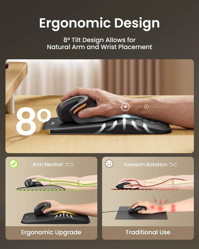 Alt view image 3 of 7 - MP50 Ergonomic Mouse Pad with Wrist Rest, PU Leather, Black 8° slope & massage points, soft memory foam, Large 12x8 Inches, Non-slip base. Relieves wrist strain for office & home